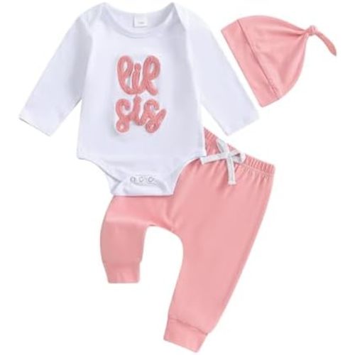 Newborn Baby Girl Outfits Little Sister Coming Home Outfit Lil Sis Romper Tops Pants Headband 3Pcs Summer Clothes