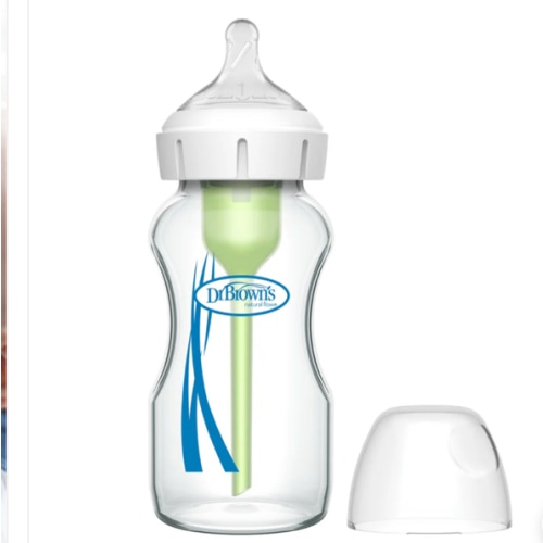Dr. Brown's Natural Flow Anti-Colic Options+ Wide-Neck Glass Baby Bottle, with Level 1 Slow Flow Nipple