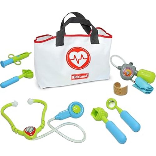 Kidzlane Doctor Kit for Toddlers 3-5 - Kids Doctors Play Set with 7 Piece Pretend Play Toys - Medical Bag with Electronic Stethoscope and Accessories - Fun Toddler Doctor Play Set for Boys and Girls