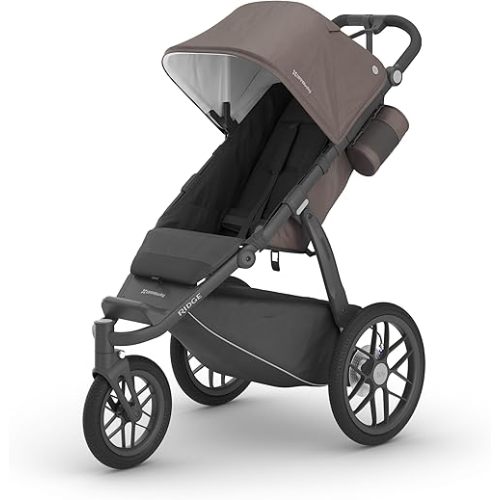 UPPAbaby Ridge Jogging Stroller/Durable Performance Jogger with Never-Flat Tires/Built for Walking, Running, Hiking/Water Bottle Holder and Basket Cover Included/Theo (Dark Taupe/Carbon Frame)