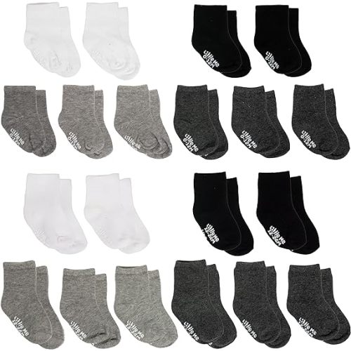 Little Me 20-Pack Newborn Baby Infant & Toddler Unisex Socks, For Baby Girl or Boy, 0-12 & 12-24 Months, Assorted Size Pack - White, Heather Grey, Dark Grey, Black