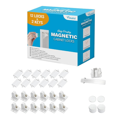 Vmaisi Adhesive Magnetic Cabinet Locks (12 Locks and 2 Keys)