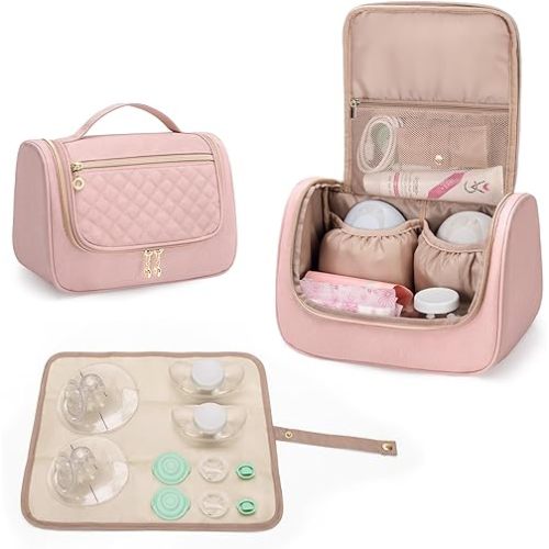 LUXJA Wearable Breast Pump Bag (with a Waterproof Mat) Compatible with Momcozy, Willow and Elvie Breast Pump, Carrying Case for Wearable Breast Pump and Extra Parts (Patent Pending), Pink