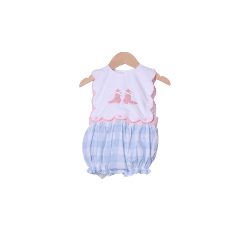French Knot Boots and Bow Blue Gingham Bubble