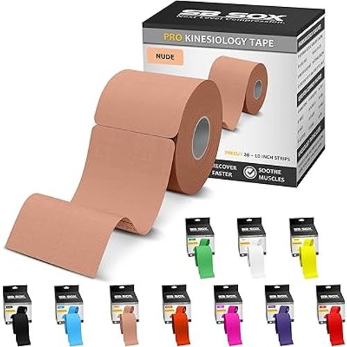 SB SOX Pro Synthetic Kinesiology Tape (Precut & Uncut Options) – Longer Lasting Performance Fabric Option to Our Original Cotton Kinesiology Tape - Also Latex Free, Water Resistant! (Nude - Precut)