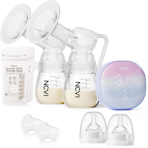 NCVI Double Electric Breast Pump 8122-1 with 4 Modes 9 Levels, Breastfeeding Pump with 21/24mm Flanges, Rechargeable Milk Pump Ultra-Quiet for Home & Travel, LED Touchscreen