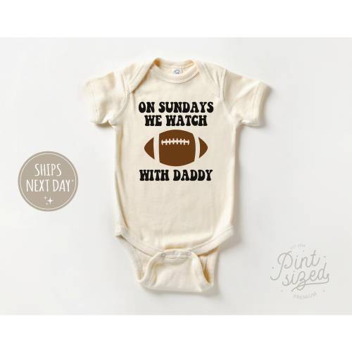 Sunday Football With Daddy Baby Onesie® - Retro Fall Bodysuit - Game Day Boys Natural Onesie®