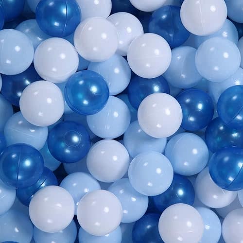 GOGOSO Ball Pit Balls for Toddler, Baby Plastic Playballs Kids Soft Pastel Pelotas Non-Toxic BPA-Free (Pearl Blue+Light Blue+White, 100 Balls)