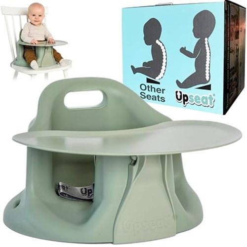 Upseat – The Original Ergonomic Baby Floor & Booster Seat with Tray, Developed with Physical Therapists for Upright Posture & Healthy Hip Development, 4–24 Months, Extra-Large Tray (Sage)