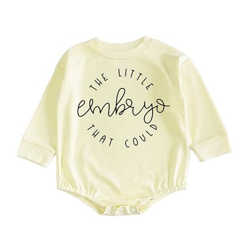 The Little Embryo That Could Announcement Bodysuit IVF Infant Onesie Cute Letter Print Baby Coming Soon Reveal Gift (12-18 Months, Letter Print-Long Sleeve Sweatshirt Romper)
