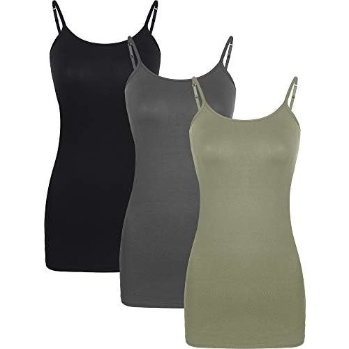 WILLBOND 3 Pieces Women Basic Long Tanks Adjustable Spaghetti Strap Camisole Top