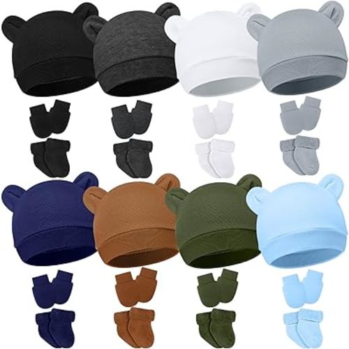 Geyoga 8 Pack Preemie Hats Mittens and Socks Set for Premature Baby Boys Girls Nicu Newborn Gifts Essentials