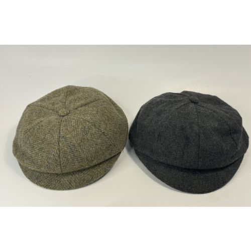 Vintage Tweed Wool Bakersboy Cap For Boys Lot Of 2 Gray & Brown