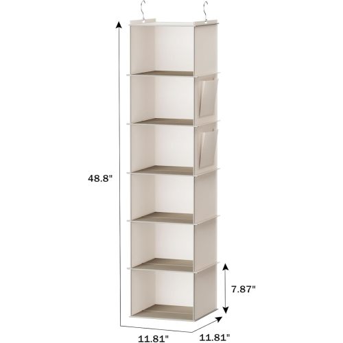 Hanging Closet Organizer, 6-Shelf Closet Hanging Storage with Side Pockets, Beige