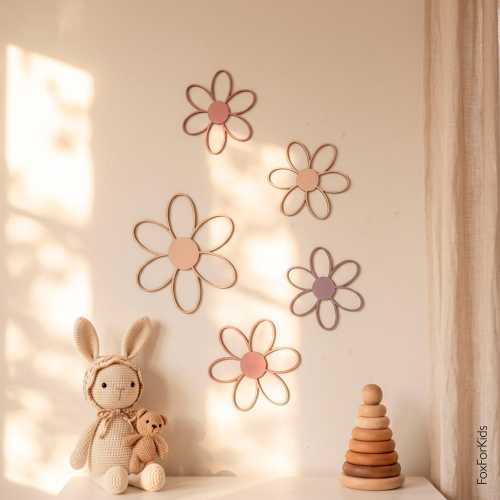 Daisy Wall Decor Set, Flower Wall Decor Nursery, Girls Room Decor, Pink Floral Wall Art, Boho Nursery Decor