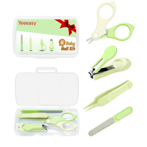 Yeeeasy Baby Nail Clippers Kit Baby Grooming Set with Nail Clippers, Scissors, Nail File & Tweezers Baby Care Kit Fingernail Cutter for Baby,Newborn,Infant,Toddler,Kid(Green)