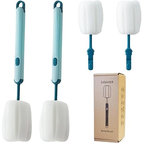 Bottle Brush Long Handle Cup Cleaner Brush Sponge Bottle Scrubber Detachable Handle Portable Sponge Cleaning Brush for Cups Wine Glasses Water Bottles Baby Bottles and Vacuum Flasks (Blue)