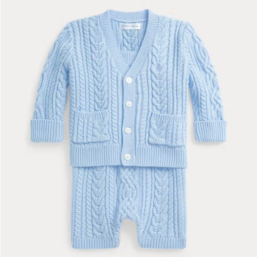 Cable Cotton Cardigan & Shortall Set