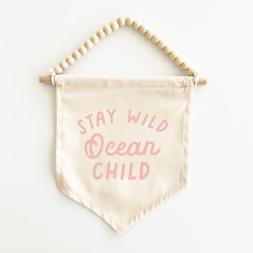 Stay Wild Ocean Child Canvas Hang Sign: Surf Decor for Kids Rooms, Surf Nursery, Surf Playroom, Beach House Decor, Coastal Decor {Palm Pink}