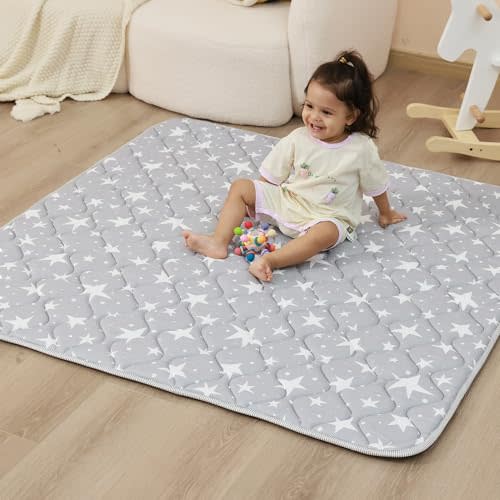 Viviland Baby Play Mat 50" x 50", Extra Thick Big Baby Mat for Baby/Toddler, Foldable Baby Play Mat Suitable for Flooring, Play and Playtime, Machine Washable and Easy to Care for (Grey Star)
