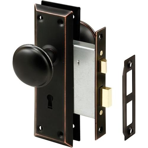 Prime-Line E 2495 Mortise Keyed Lock Set with Classic Bronze Knob – Perfect for Replacing Broken Antique Lock Sets and More, Fits 1-3/8 In.-1-3/4 In. Interior Doors (Single Pack)