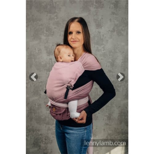 LennyHybrid Half Buckle Carrier, Standard Size, herringbone weave 100% cotton - LITTLE HERRINGBONE OMBRE PINK