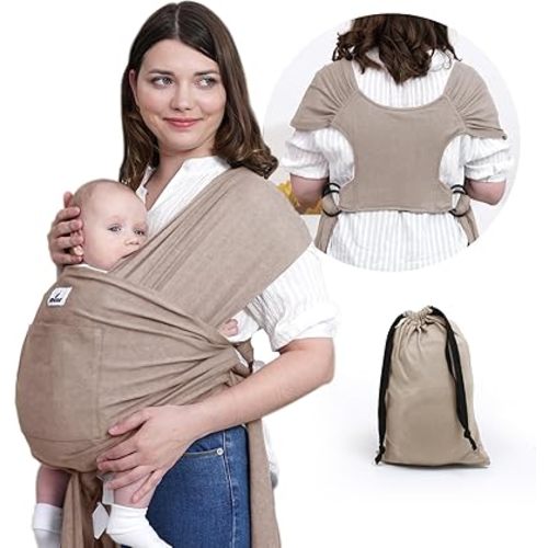 Baby Wrap Carrier Sling: Baby Wearing Wraps Newborn to Toddlers Infants Stretchy Easy to Wear Hands Free Plus Size, Khaki