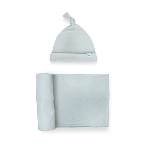Stretch Knit Swaddle and Hat Set - Powder Blue