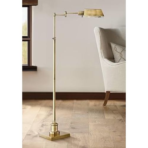 Regency Hill Jenson Traditional Metal Adjustable Pharmacy Floor Lamp Swing Arm 54" Tall Aged Brass Metal Shade Standing Pole Light for Living Room Reading House Bedroom Home Office