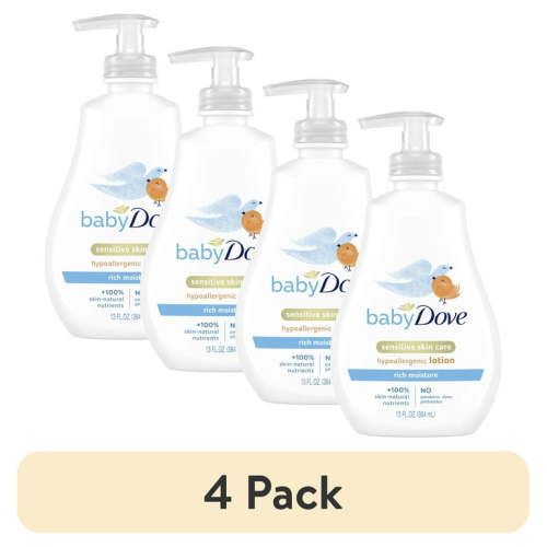 (4 pack) Dove Baby Rich Moisture Hypoallergenic Moisturizing Lotion Newborn Sensitive Skin, 13 oz