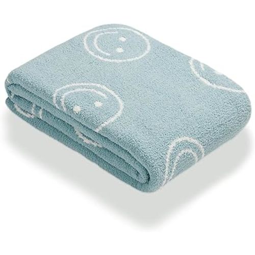 Baby Throw Blankets with Smiley Faces Soft Cozy WarmBlanket for Bed Sofa Travel (Smile,Lake Blue,28"x40")
