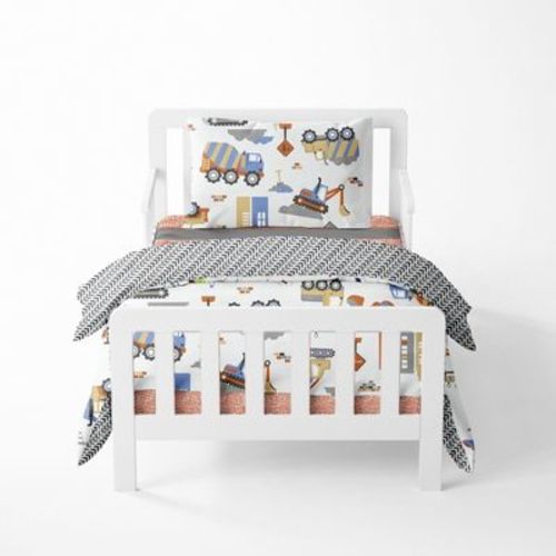 Bacati - Construction Yellow Orange Blue Gray 4 Pc Toddler Bedding Set