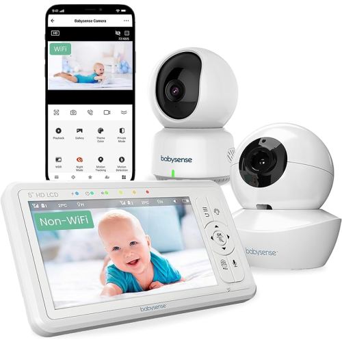 Babysense HD Video Baby Monitor Bundle - Full HD 1080p WiFi Nanny Camera (App & SD Card Included) and Separate Non-WiFi Baby Monitor with Camera and Dedicated 5" HD 720p Display for Home Monitoring