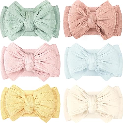 CÉLLOT 6 Pcs Baby Bows Headbands Nylon Hairbands Baby Girl Bows Hair Accessories for Newborn Infant Toddler Essentials (Avocado Series)