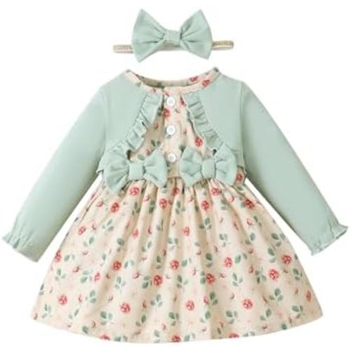 Newborn Baby Girl Dress Toddler Long Sleeve Ruffle Floral Dress Infant Girl Outfit Cute Baby Fall/Winter Dresses for Girls