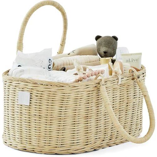 BEBE BASK Premium Baby Diaper Caddy Organizer - Handmade Rattan Basket With Cotton Divider - Award-Winning & Luxury Diaper Caddy Basket - (SAVANNAH)