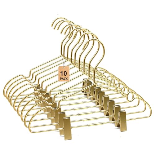 Koobay 12.6" Children Gold Clothes Hangers with Clips,10 Pack,Newborn Kids Non Slip Durable Space Saving Baby Clothes,Standard Suit Hangers Heavy Duty Saving Space