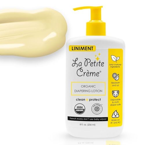 La Petite Creme French Premium Liniment Baby Lotion - Diaper Cream Alternative to Wet Wipes - Gentle Moisturizer & Skin Cleanser, USDA Certified Organic Ingredients - Newborn Essentials (8 oz)