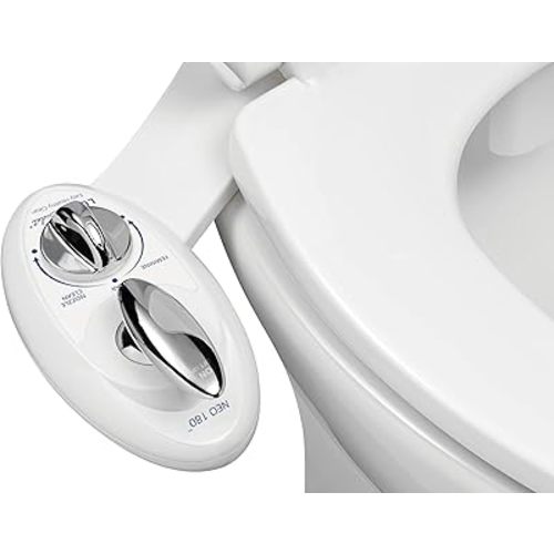 LUXE Bidet NEO 180 - Self-Cleaning, Dual Nozzle, Non-Electric Bidet Attachment for Toilet Seat, Adjustable Water Pressure, Rear and Feminine Wash, Lever Control (White)