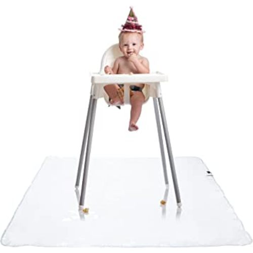 Graco Under High Chair Mat - Clear, Waterproof & Washable Plastic Food/Spill Catcher - 50" Eating, Painting & Art Floor Cover, Clear