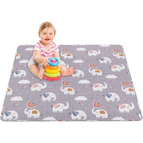Machine Washable Baby Floor Play Mat 50x50”, Non Slip One-Piece Baby Crawling Mats for Tummy Time, Portable Playpen Mat Playmat for Babies Infants and Toddlers