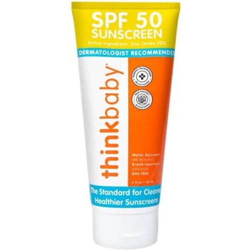 Thinkbaby SPF 50+ Baby Sunscreen – Safe, Natural Sunblock for Babies - Water Resistant Sun Cream – Broad Spectrum UVA/UVB Sun Protection – Vegan Mineral Sun Lotion, 6oz