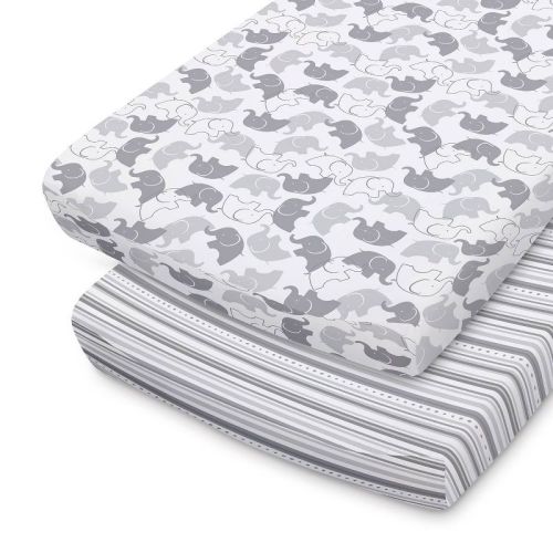 The Peanutshell Changing Pad Covers - Gray Elephants/Stripe 2pk