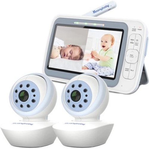 [EMF REDUCTION] Moonybaby 5" HD Low EMF Baby Monitor with 2 Remote Pan/Tilt Cameras, Model: QuadView 60