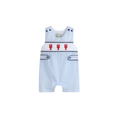 Lil Cactus Light Blue Stripe Seersucker Crawfish Smocked Shortalls