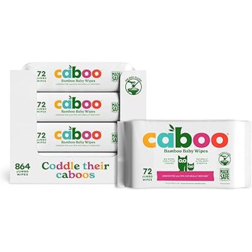 Caboo Baby Wipes, Made with Bamboo Viscose, Certified Made Safe Ingredients, Unscented Baby Wipes Good for Sensitive Skin, 72 Wipes Per Travel Pack, Bulk Total of 864 Wet Wipes