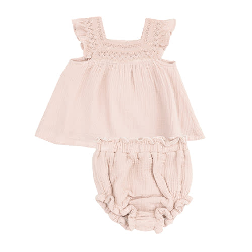 Pinafore with Crochet Heart Lace - 6-12 Months