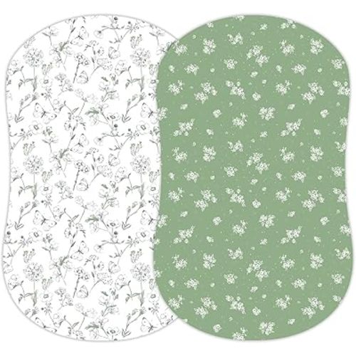 Baby Bassinet Sheets Girl (Butterfly Garden) 2-Pack - Fitted Bedside Bassinet Sheets - Buttery Soft Cotton Blend for Standard Bassinet Mattress Pad - Compatible with Halo Bassinest