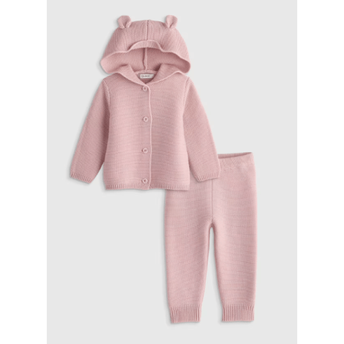 100% Organic Cotton Sweater Set in Silver Pink 0-3M