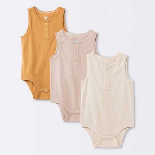 Baby 3pk Sleeveless Cotton Bodysuit - Cloud Island™ Khaki, Size: Newborn